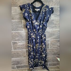LOFT Navy Floral Midi Dress Size XSP